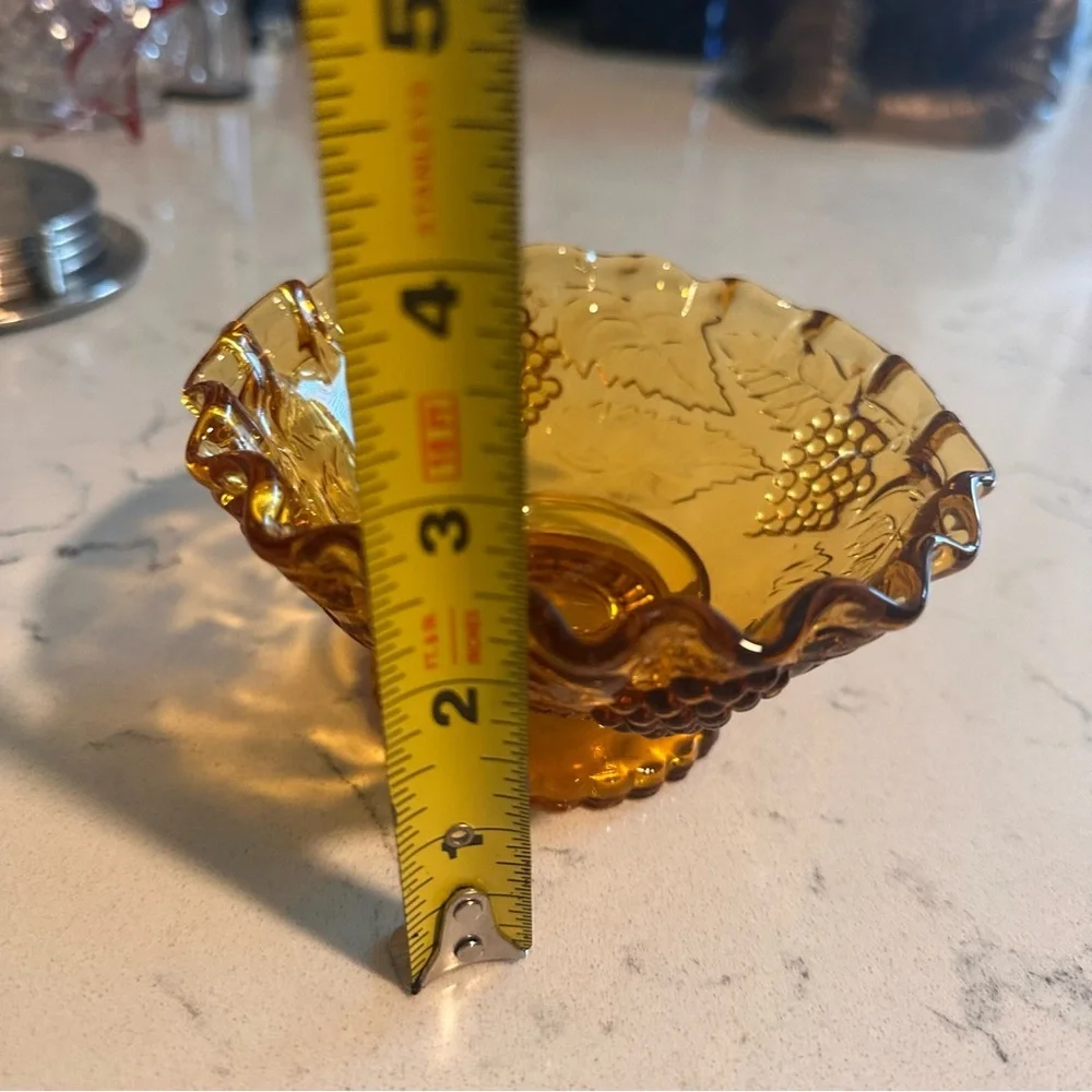Vintage Indiana Amber Glass Grapevine Embossed Pedestal Candy Dish - Picture 8 of 8